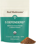 Real Mushrooms 5 Defenders Mushroom Complex Powder – Organic Mushrooms Extract from Chaga Reishi Turkey Tail Maitake &amp Shiitake Mushroom Blend for Wellness Support with Beta Glucans - 100 Servi
