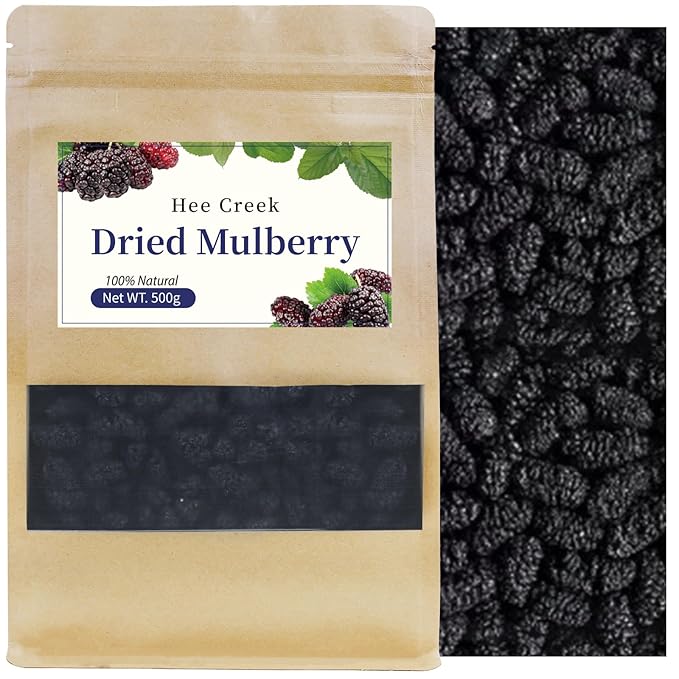Hee Creek Large Dried Black Mulberries 17.64oz/500g Unprocessed Mulberry Tea No Sulfur Fumigation &amp No Sugar Nourishing and Soothe 黑桑葚 桑葚 黑桑椹干