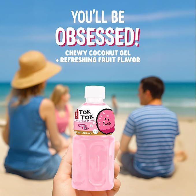 Pocas Toktok Lychee Juice 12-Pack – Made with Real Fruit &amp Chewy Nata De Coco 8 Oz Each