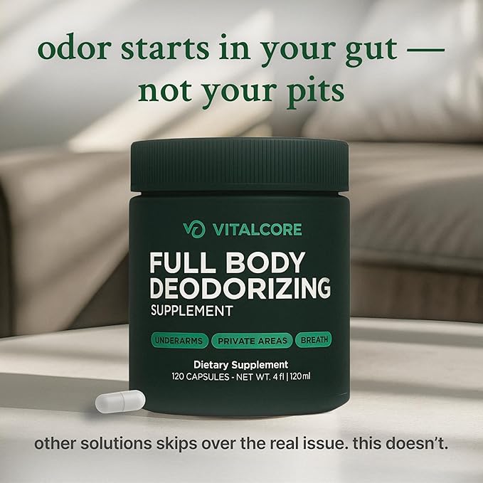 Body Deodorizing Supplement - 200mg Chlorophyll Capsules for 24hr Freshness | Gut &amp Skin Health | Vegan Body Magic Capsules (60ct)