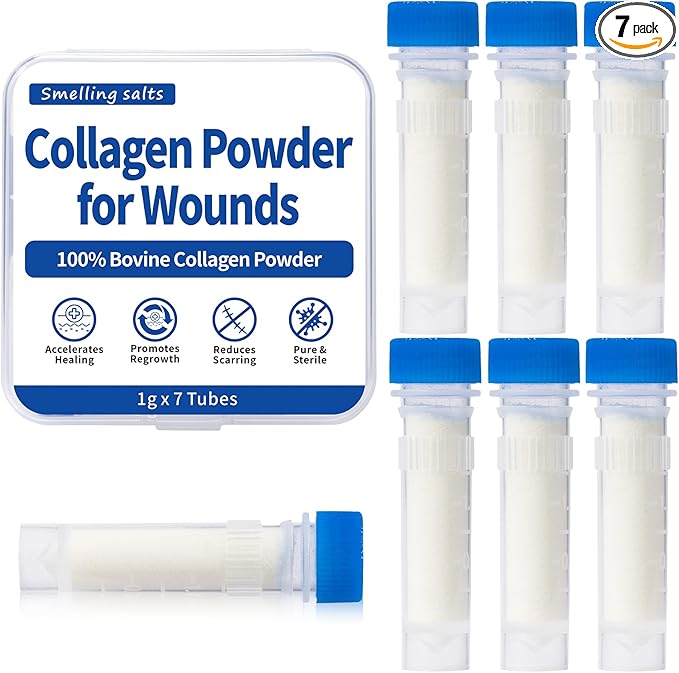 Collagen Powder for Wounds – Medical-Grade Bovine Collagen Collagen Wound Care Powder Supports Tissue Regeneration Accelerates Healing Reduces Scarring 7 Tubes x 1g