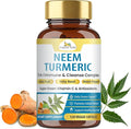 Organic Veda Neem Turmeric Capsules - 5 in 1 Herbal Complex with Amla Fruit Holy Basil Black Pepper - Immune Cleanse Skin &amp Gut Health Supplement with Vitamin C &amp Antioxidants 120 Vegan Ca