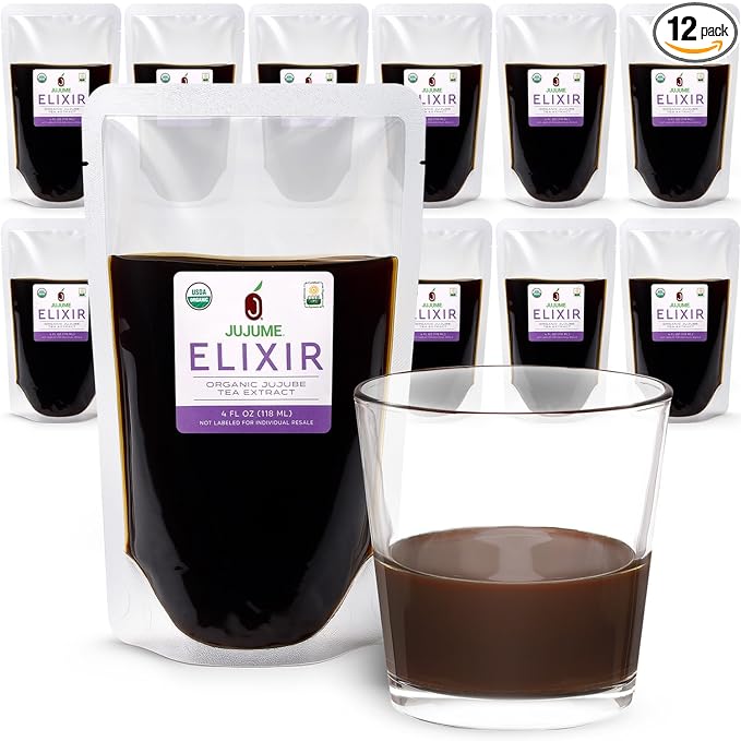 USDA Organic California Grown Pure Jujube Tea Concentrate | JUJUME Elixir | ZERO Added Sugar Color or Preservatives | All-Natural GMO-Free | Add Water for Jujube Tea | 12-pack 4 oz. pouches