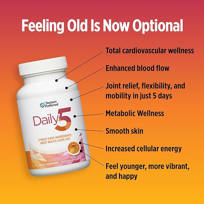 DOCTORS' PREFERRED Daily5 Multivitamin for Women and Men Clinically Validated Ingredients Heart Joints Circulation 90 Vegan Capsules