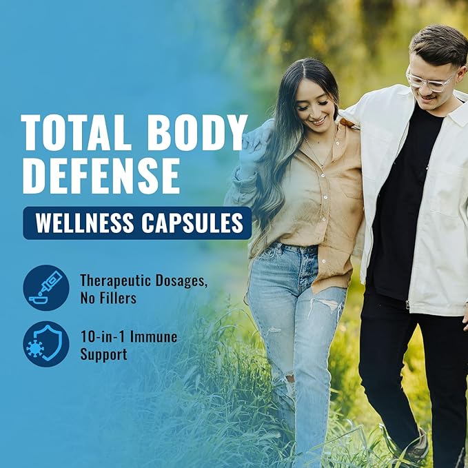 10-In-1 Immune Support Supplement: Immune Boosters for Adults &amp Kids Daily Immunity Defense with Key Immune System Vitamins Zinc Vitamin C and D Plus Elderberry Quercetin Echinacea &amp More
