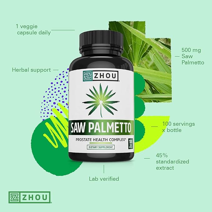 Zhou Saw Palmetto 500 mg | For Prostate Health | Healthy Urination Frequency &amp Flow | 100 Capsules