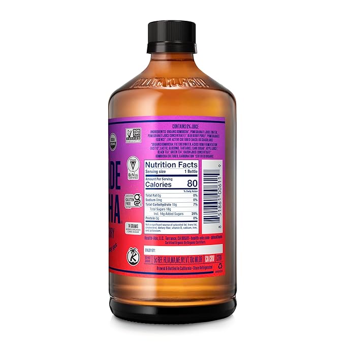 Health-Ade Kombucha Tea Organic Drink Fermented Tea with Living Probiotics Detoxifying Acids Supports Gut Health Non-GMO Vegan Gluten Free 12 Pack (16 Fl Oz Bottles) Pomegranate Blueberry