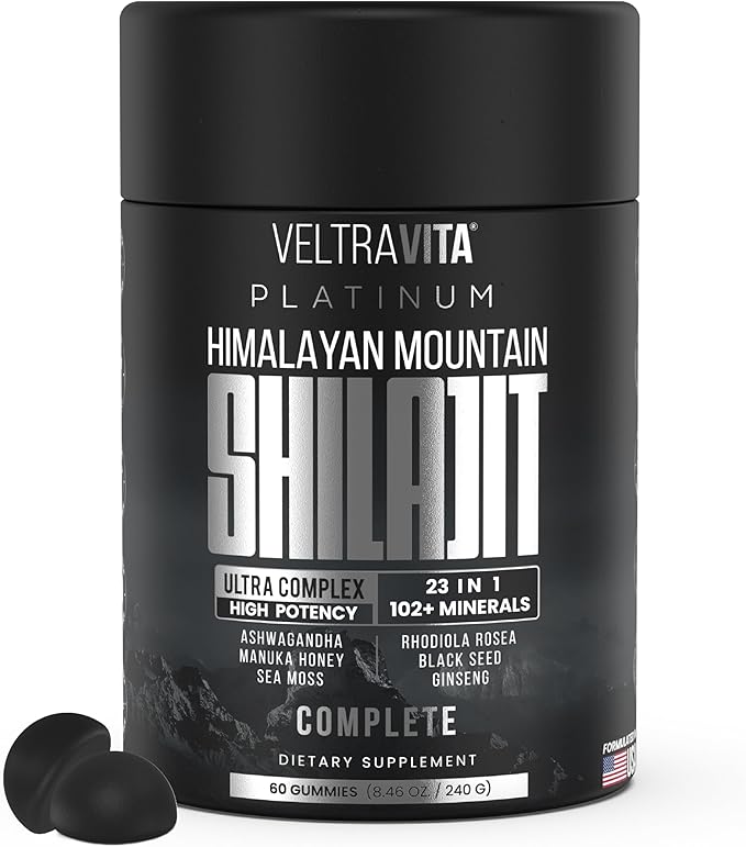 28000 mg 23-in-1 Himalayan Shilajit for Men Ashwagandha Gummies Platinum Irish Sea Moss Gel Black Seed Oil Manuka Honey Medical Grade Tongkat Ali Rhodiola Rosea No Sugar Lab Test