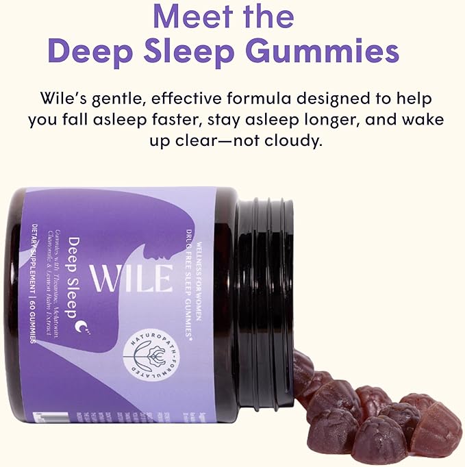WILE Deep Sleep Gummies Natural Sleep Aid with Melatonin Theanine Chamomile 60 Count