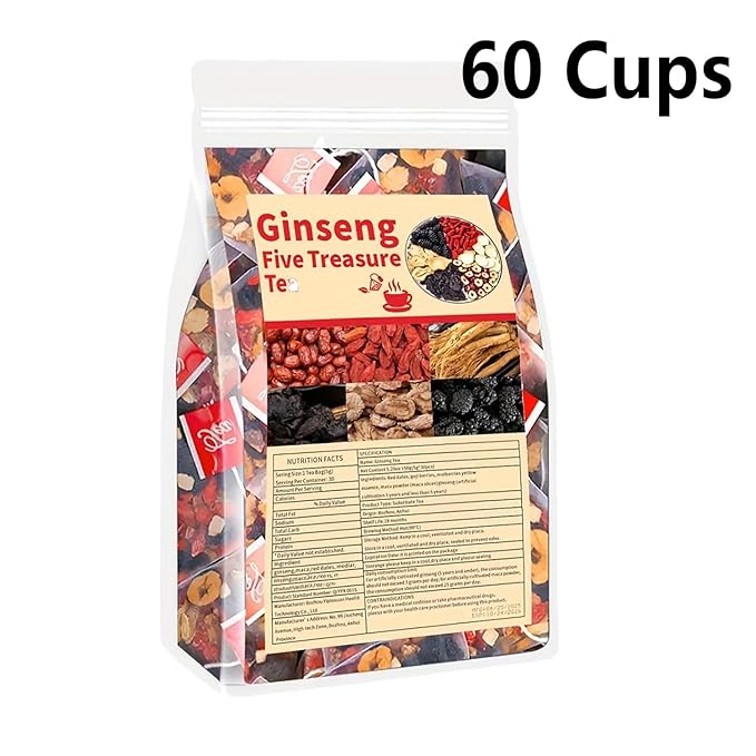 Ginseng Six Treasure Tea for Kidney Cleanse 6 Precious Ingredients Formula Five Treasure Tea for Men &amp Women Natural Traditional Chinese Herbal TeaBag (60 bags)