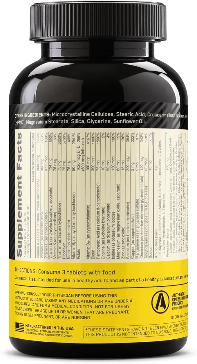 Optimum Nutrition Opti-Men Daily Multivitamin for Men Immune Support Supplement with Amino Acids 80 Day Supply 240 Count (Packaging May Vary)