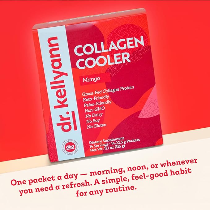 Dr. Kellyann Collagen Cooler – Mango | 15g Grass-Fed Collagen Protein per Serving | Keto &amp Paleo Friendly Non-GMO Dairy-Free | 14 Servings