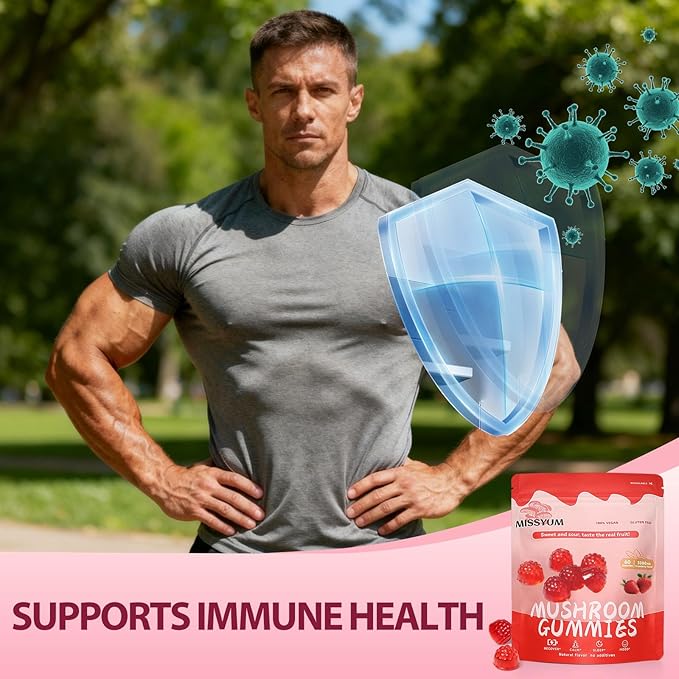Mushroom Gummies 10-in-1 Adaptogenic Blend Vegan Strawberry 60 Count | with Lion's Mane Reishi Chaga Shiitake &amp More