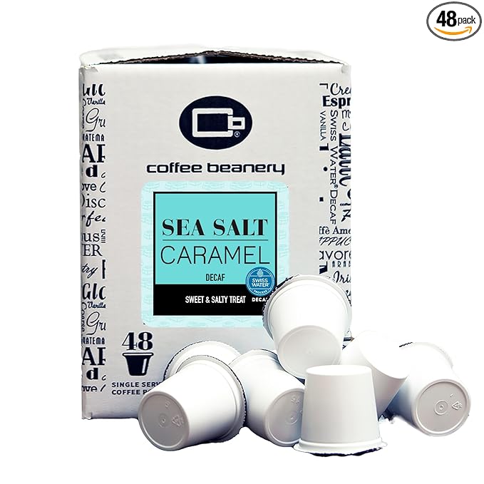 Sea Salt Caramel Decaf Coffee Pods by Coffee Beanery | 48ct Bulk Medium Roast Arbica Coffee