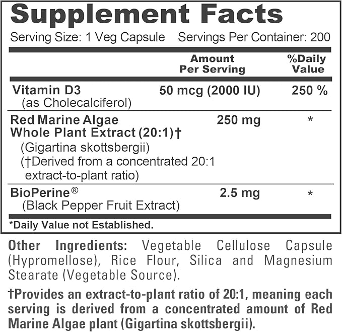 NusaPure Red Marine Algae Capsules 250 mg 180 Veg Capsules (Soy Free Non-GMO)
