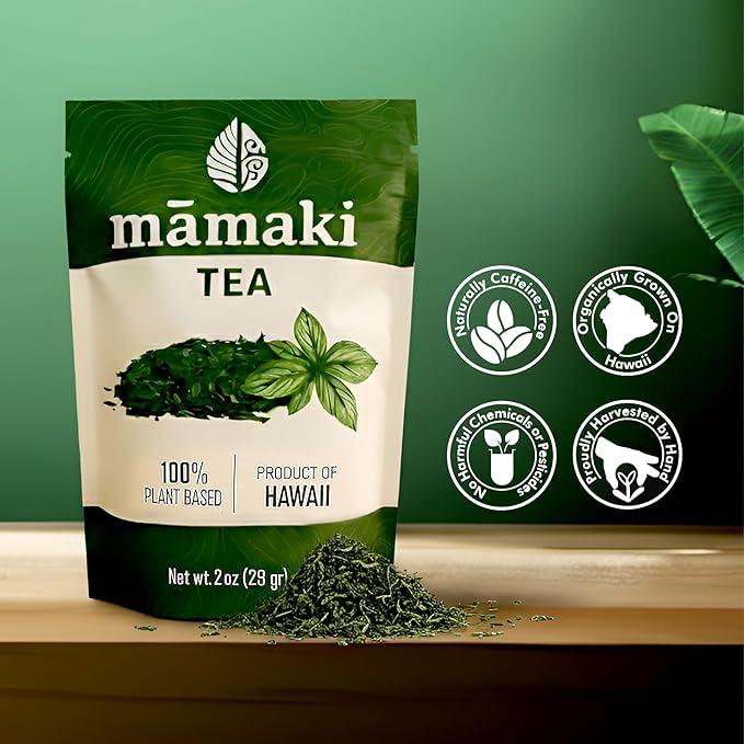 Nakihalani Farm Organically Grown Hawaiian Mamaki Tea (2oz) - Caffeine-Free Herbal Tea - Antioxidant-Rich Supports Digestion &amp Promotes Relaxation