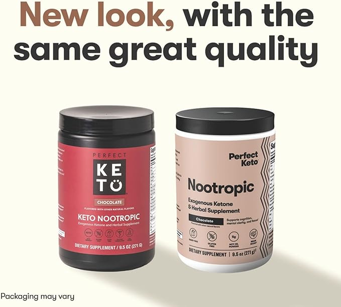 Perfect Keto Nootropic Brain Support Caffeine Free Focus and Energy Supplement with Alpha Lipoic Acid L Theanine Ginkgo Biloba Alpha GPC MCT's Collagen Ketones Chocolate Drink Mix 15 Servings