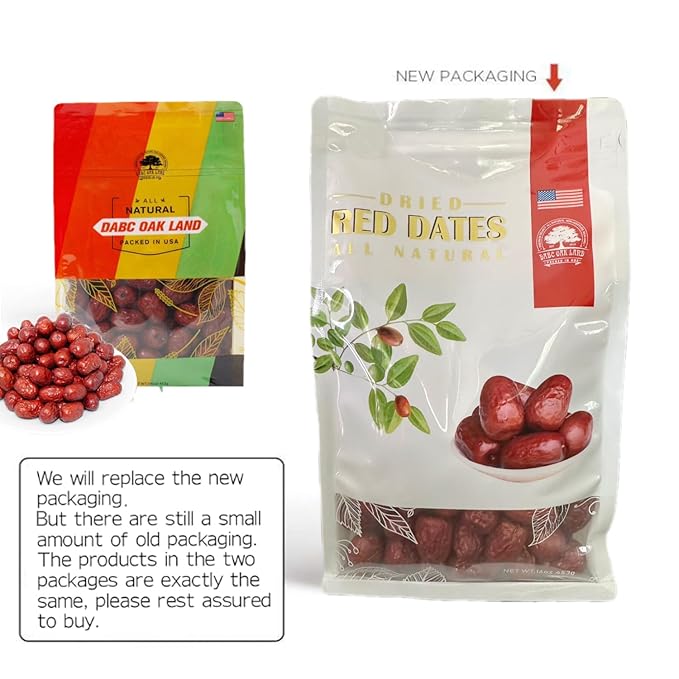 4 Pound DABC OAK LAND Premium Jujube Red Dates 100% Natural Red Date (Hong Zao) High Vitamins High Nutrition Health Snack Selected Dried Fruit Big &amp Delicious Packed in USA 特级红枣 1LB/ 4 Bags