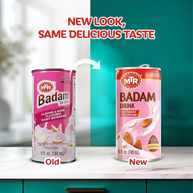 MTR Badam Drink - Rose Flavored Ready-to-Drink - Authentic Indian Almond Milk Beverage Real Bits of Almond No Added Preservatives Gluten-Free Refreshing Drink Perfect for Anytime Refreshment Pa