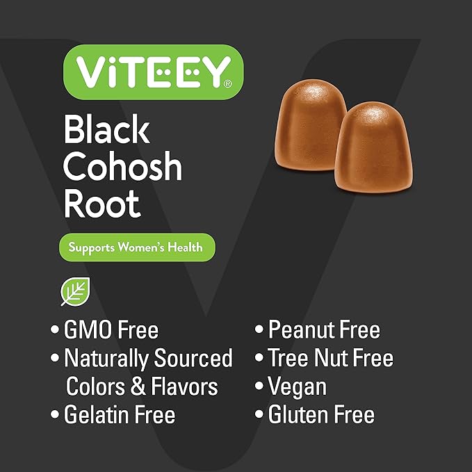 Viteey Black Cohosh Root Gummies - Menopause Relief for Hot Flashes and Night Sweats - Vegan Gluten Free Non-GMO - 120 Count