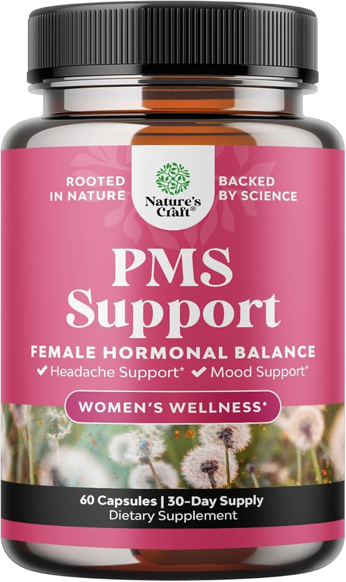 PMS Support Supplement for Women – Hormone Balance for Women &amp Menstrual Discomfort with DIM Chasteberry Black Cohosh &amp Ashwagandha - for Period Cramps Ease Menopause Bloating Mood Swing –
