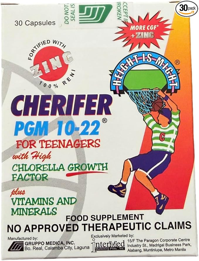Cherifer PGM 10-22 Capsules with Zinc for Teenagers with Chlorella Growth Factorand Taurine 30 Capsules