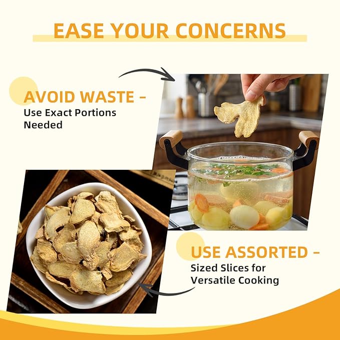 Wanhua Hall Dried Ginger Slices Dehydrated Ginger 7.o5oz/200g No Sugar Dried Ginger Root Dried Ginger for Tea 姜片 干姜片