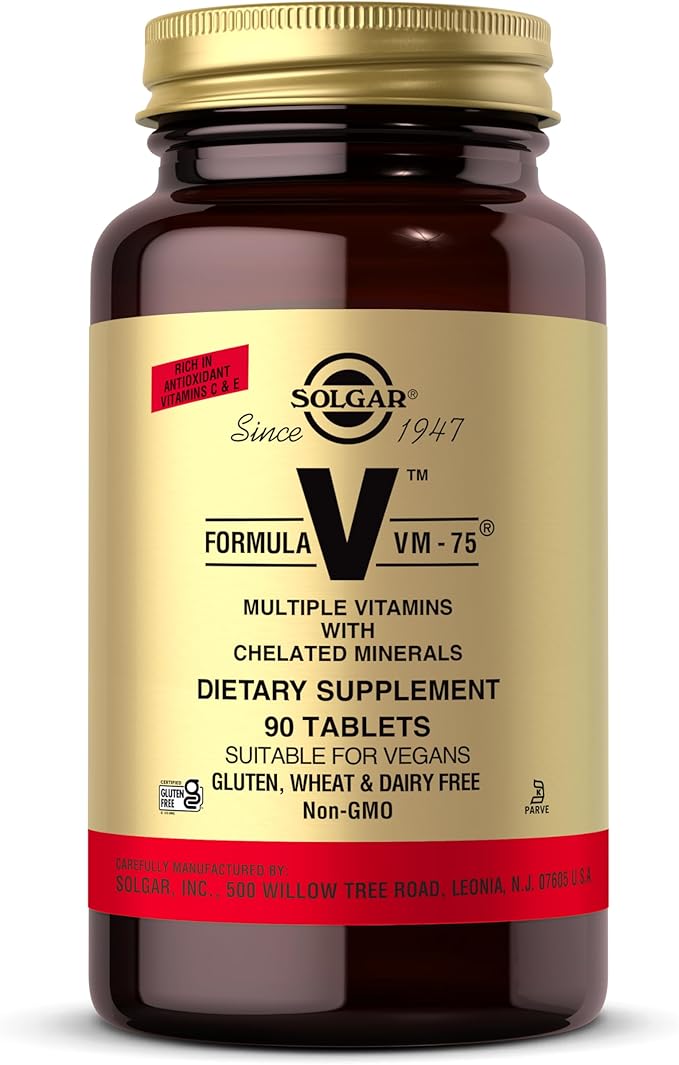 Solgar Formula VM-75 90 Tablets - Multivitamin with Chelated Minerals - Vitamin A B6 B12 C D E - Biotin Magnesium Calcium Iron Zinc - Vegan Gluten Free Dairy Free Kosher - 90 Servings