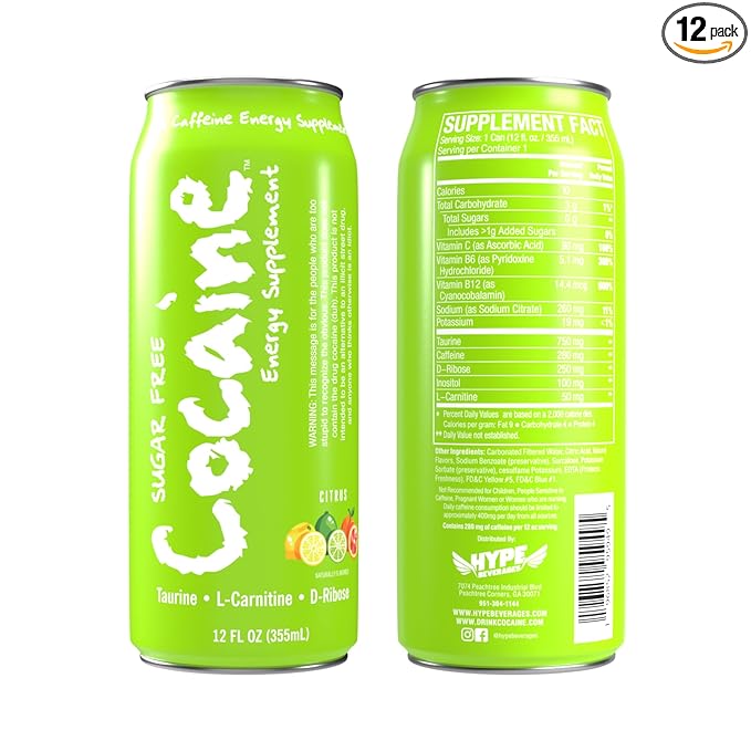 Hype Beverages Official 280mg Caffeine Energy Drink Sparkling Citrus Sugar Free - Energy Boost with Healthy Energy Drinks with Vitamin C B6 B12 &amp Antioxidants (12 Fl Oz Pack of 12)