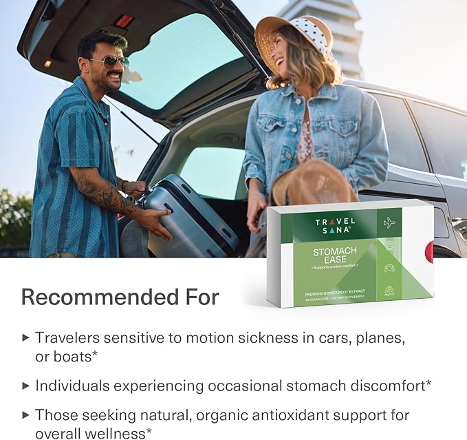 Organic Ginger Supplement | 18 mg Gingerols | 2000 mg Raw Ginger Root Powder Eq. | 10:1 Extract | Supports Stomach Comfort* &amp Motion-Related Nausea* | Travel Essentials | 30 Veg Capsules