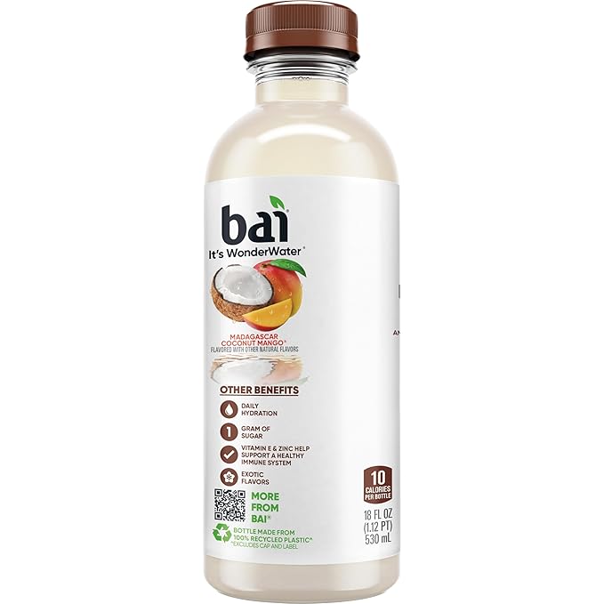 Bai Antioxidant Infused Water Beverage Madagascar Coconut Mango with Vitamin C and No Artificial Sweeteners 18 Fluid Ounce Bottle 12 Pack