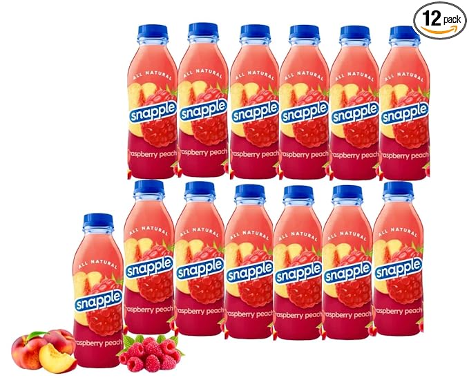 Snpple Raspberry Peach 16 fl oz recycled plastic bottle 12 pack