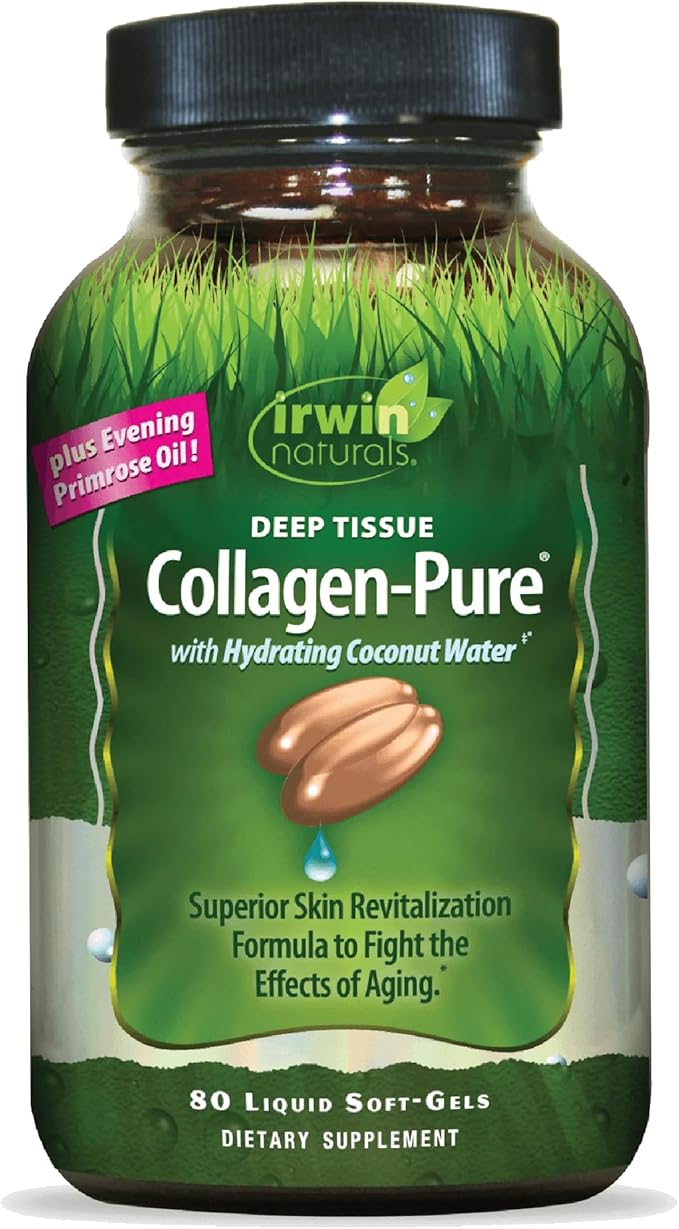 Irwin Naturals Deep Tissue Collagen-Pure - 80 Liquid Softgels - Intense Nourishment for The Skin - 2000 mg of Hydrolyzed Collagen - 16 Total Servings