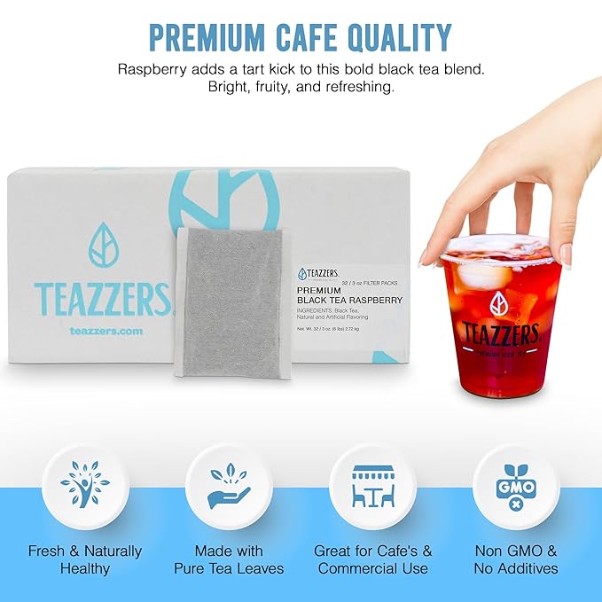 Teazzers Premium All-Natural Black Tea Bags– Great for Foodservice Commercial Ice Tea Brewers | Unsweetened USA-Made Bulk Green Tea for Restaurants Cafés &amp Home Brewing (3 Ounce 32 Count)