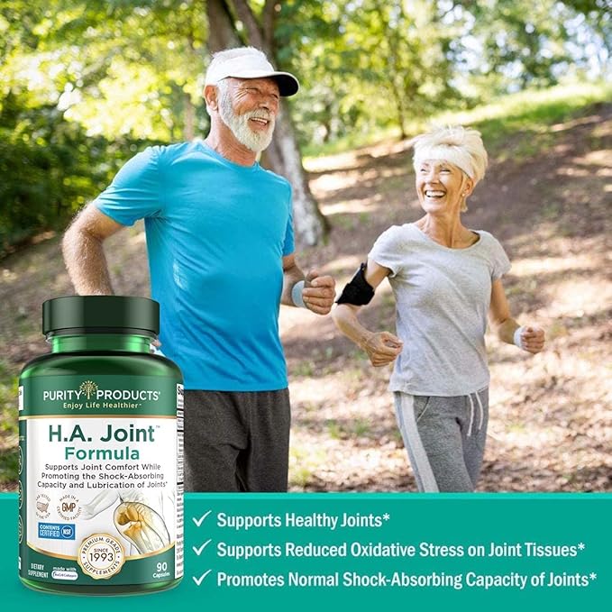 Purity Products HA Joint Formula Hyaluronic Acid + Key CoFactors - Joint + Skin Multi Collagen (Type I II &amp III) - 5-Loxin - Olive Fruit Extract - Joint Flexibility + Mobility - 90 Capsules (3)