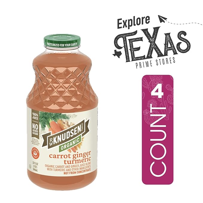 R.W. Knudsen Organic 4-Pack Organic Carrot Ginger Tumeric Fruit Juice 100% USDA Organic 32 fl oz Glass Bottle + 1 Utility Freebie by Lavinia