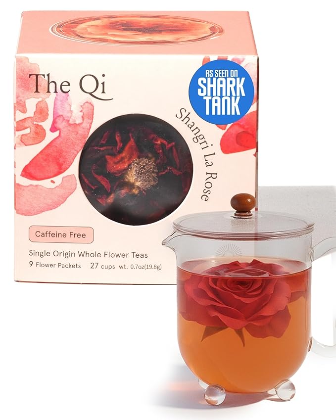 The-Qi Shangri-La Rose Blooming Flower Tea – The Qi 9 Pcs Handpicked Whole Rose Flowers – 100% All Natural Blooming Tea Gift Set for Inner Calm &amp Relaxation Caffeine-free – Makes 27 Cups