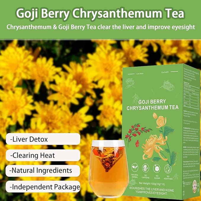 Goji Berry Chrysanthemum Tea Dandelion Wolfberry Tea for Liver Health Liver Detox Clear the Liver and Improve Eyesight 150g(1box15 Bags) (3)
