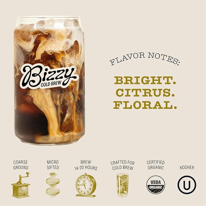 Bizzy Organic Cold Brew Coffee | Bundle | Coarse Ground Coffee | Light &amp Bright 1 LB + Light &amp Bright Brew Bags 4-count | 2 Pack