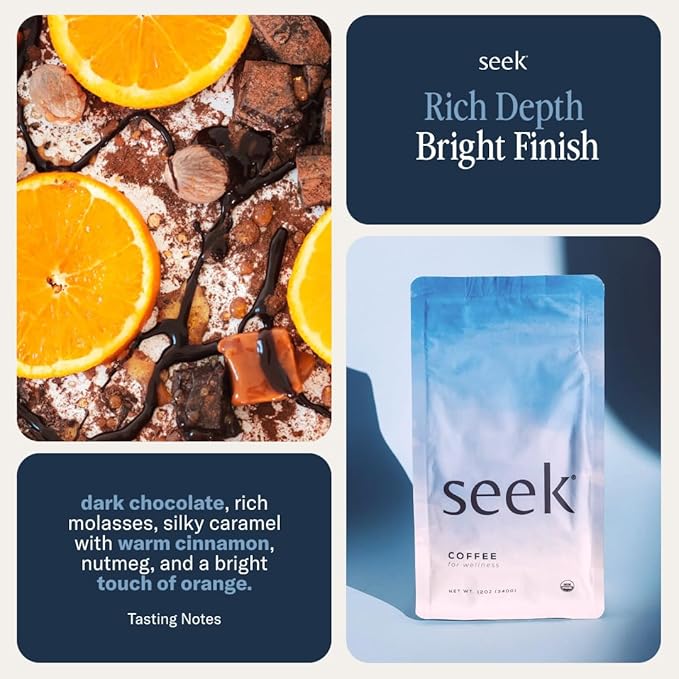 Seek Low Acid Organic Arabica Ground Coffee - Mold Free Non-GMO Third Party Tested - 12 Oz