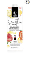 1883 Maison Routin French Strawberry-Banana Smoothie Mix No-Sugar-Added 100% Fruit Juice Vegan Gluten-Free 4 Pack 1 Liter