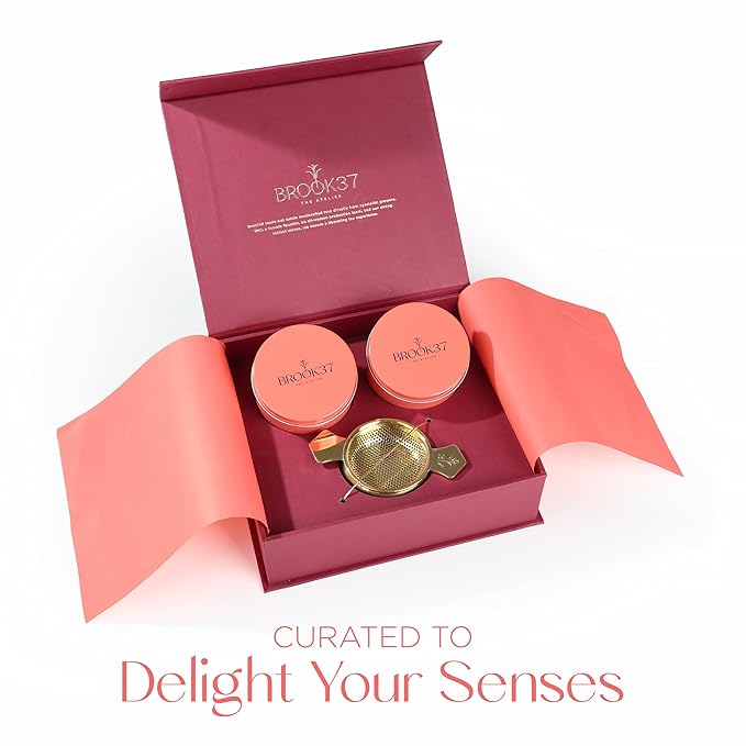 Brook37 Aurum Collection Premium Tea Gift Box - 2-Pc Loose Leaf Tea Variety Pack with Handcrafted Brass Tea Infuser | Luxury Magnetic Gift Box | Ideal Tea Gift Set