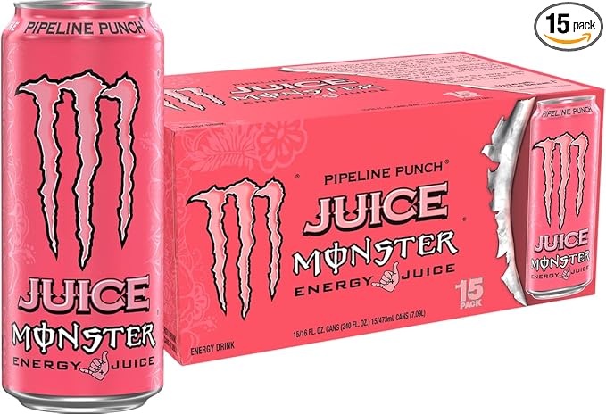 Monster Energy Juice Pipeline Punch Energy Drink 16 Ounce | Energy + Juice Pack of 15