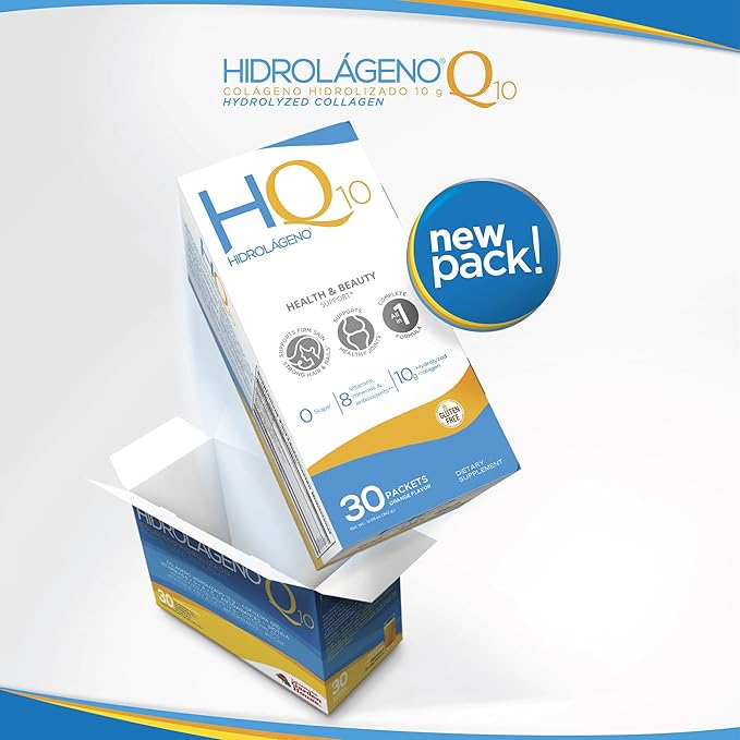 Hidrolageno Q10 Hydrolyzed Collagen Vitamins ZINC Antioxidants 30 sachets per pack 4.2 Ounce Pack of 1