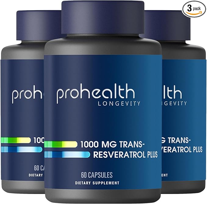 ProHealth Trans Resveratrol Plus 1000mg. Worlds Most Researched Trans-Res Supplement. Doctor Formulated with Quercetin &amp BioEnhancers for Max Potency. Lab Tested 98% Pure. 30 Servings (3 Pack)