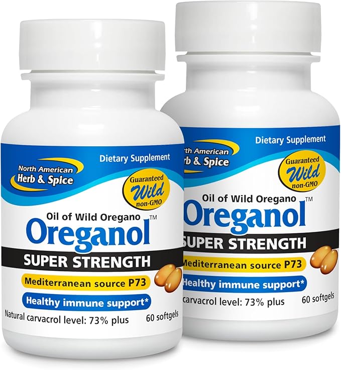 NORTH AMERICAN HERB &amp SPICE Super Strength Oreganol P73 - Pack of 2 60 Softgels - Immune System Support - Vegan Friendly Wild Oregano - Non-GMO - 120 Total Servings