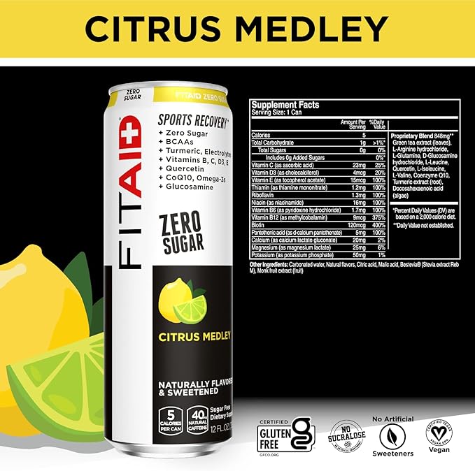 FITAID Post-Workout Recovery Drink Variety Sampler Pack No Artificial Flavors or Sweeteners 100% Clean Vegan Gluten-Free Keto-Friendly Paleo Friendly 4 Flavors (Pack of 12)