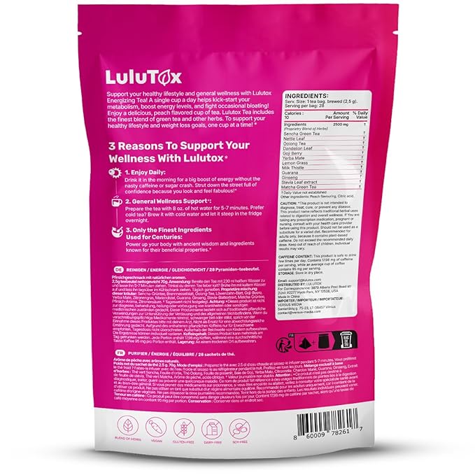 LULUTOX Detox Tea - Herbal Blend with Dandelion Ginseng and Ginger - Supports A Healthy Weight Digestive Health - Vegan All Natural Laxative-Free - Peach Flavor (3 Pack x 28 Servings)