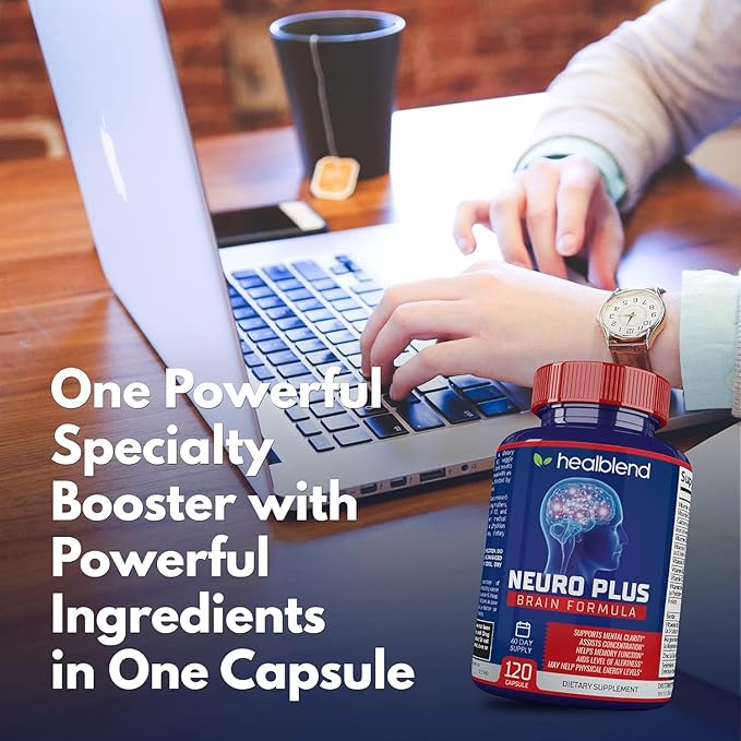 Neuro Plus Brain &amp Focus Formula - Brain Booster Supplement Supports Mental Clarity &amp Focus - Enhances Concentration &amp Mental Energy – 120 Capsules (3 Pack)