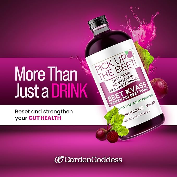 Organic Beet Juice Beet Kvass 48 Ounces (3 16 Ounce Bottles) from Garden Goddess Ferments Nitric Oxide Superfood for Improved Circulation Blood Pressure Iron Supplement and Hangovers - Sugarfree